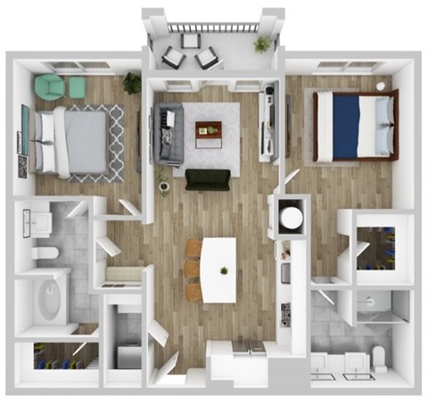Floor plan for 2 beds, 2 baths, 1060 sqft
